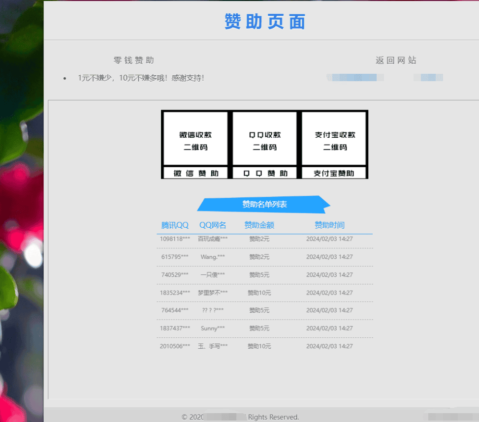 2024 赞助打赏单页HTML源码